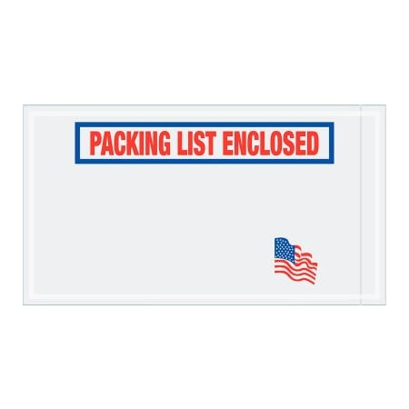 Box Packaging USA Flag Envelopes, "Packing List Enclosed" Print, 10"L x 5-1/2"W, Red/White/Blue, 1000/Pack PL512